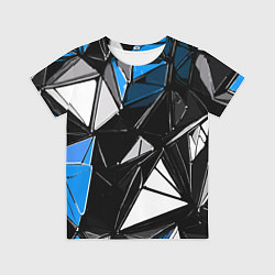Футболка детская Сине-белые рельефные треугольники на чёрном фоне, цвет: 3D-принт