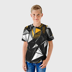 Футболка детская Жёлто-белые рельефные треугольники на чёрном фоне, цвет: 3D-принт — фото 2