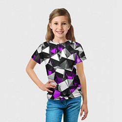 Футболка детская Фиолетово-белые рельефные треугольники на чёрном ф, цвет: 3D-принт — фото 2