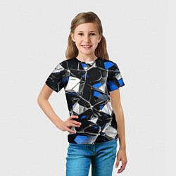 Футболка детская Сине-белый паттерн на чёрном фоне, цвет: 3D-принт — фото 2