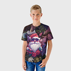 Футболка детская Дед мороз в цветах, цвет: 3D-принт — фото 2