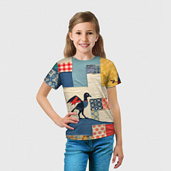 Футболка детская Пэчворк с фантастической птицей, цвет: 3D-принт — фото 2