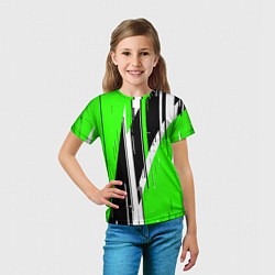 Футболка детская Чёрно-белые вертикальные полосы на зелёном фоне, цвет: 3D-принт — фото 2