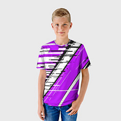 Футболка детская Чёрно-белые глитч полосы на фиолетовом фоне, цвет: 3D-принт — фото 2