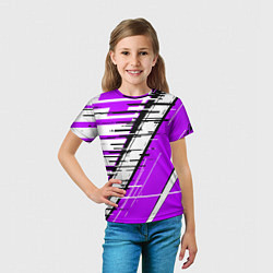 Футболка детская Чёрно-белые глитч полосы на фиолетовом фоне, цвет: 3D-принт — фото 2