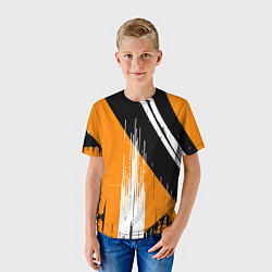 Футболка детская Вертикальные чёрные линии на оранжево-белом фоне, цвет: 3D-принт — фото 2