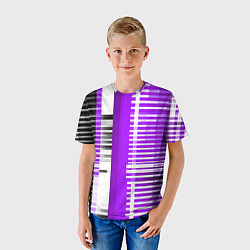 Футболка детская Белые полосы на чёрно-фиолетовом фоне, цвет: 3D-принт — фото 2