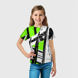 Футболка детская Чёрно-белые абстрактные линии на зелёном фоне, цвет: 3D-принт — фото 2