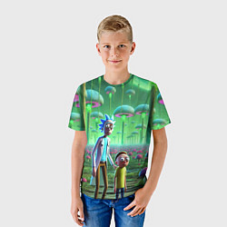 Футболка детская Рик и Морти в фантастическом неоновом грибном лесу, цвет: 3D-принт — фото 2