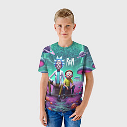 Футболка детская Рик и Морту на сказочной грибной планете - нейроар, цвет: 3D-принт — фото 2