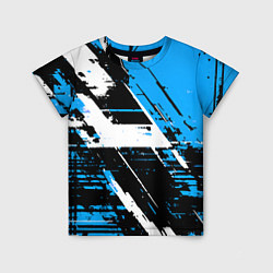 Футболка детская Diagonal black and white stripes on a blue backgro, цвет: 3D-принт