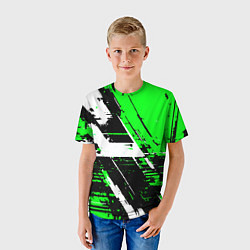 Футболка детская Diagonal black and white stripes on a green backgr, цвет: 3D-принт — фото 2
