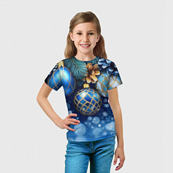 Футболка детская Синие новогодние шары, цвет: 3D-принт — фото 2