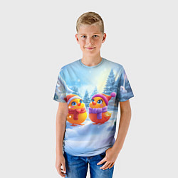 Футболка детская Радостные новогодние птички, цвет: 3D-принт — фото 2