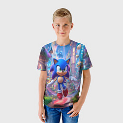 Футболка детская Соник в красочной стране, цвет: 3D-принт — фото 2