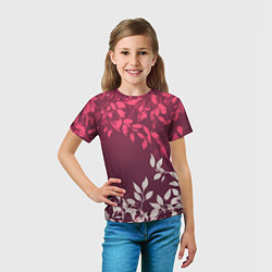 Футболка детская Листья на бордовом фоне - нейросеть, цвет: 3D-принт — фото 2