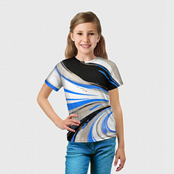 Футболка детская Волнистые бело-синие линии на чёрном фоне, цвет: 3D-принт — фото 2