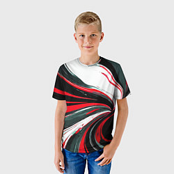 Футболка детская Волнистые чёрно-красные линии на белом фоне, цвет: 3D-принт — фото 2