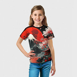 Футболка детская Горы и сакура Японии, цвет: 3D-принт — фото 2