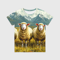 Футболка детская Четыри овцы в горах, цвет: 3D-принт