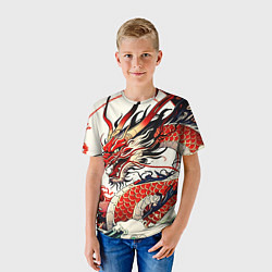 Футболка детская Красный дракон в японском стиле ирезуми, цвет: 3D-принт — фото 2