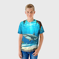 Футболка детская Акула в океане, цвет: 3D-принт — фото 2