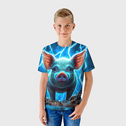 Футболка детская Свинья и разряды молний, цвет: 3D-принт — фото 2