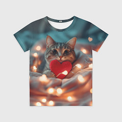 Футболка детская Кошка с сердцем, цвет: 3D-принт