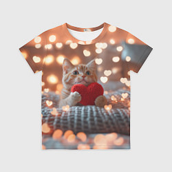 Футболка детская Котик с сердечком на фоне боке, цвет: 3D-принт