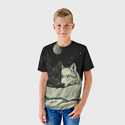 Футболка детская Черный волк и белая волчица, цвет: 3D-принт — фото 2