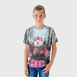 Футболка детская Русский медведь в розовой куртке, цвет: 3D-принт — фото 2