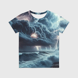 Футболка детская Шторм на море - сверкание молний, цвет: 3D-принт