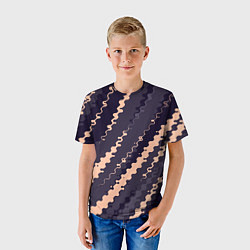 Футболка детская Фиолетовый с бежевым искажённые полосы, цвет: 3D-принт — фото 2