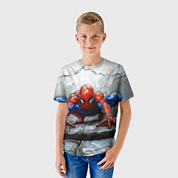 Футболка детская Человек-паук палзет на стене, цвет: 3D-принт — фото 2