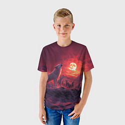 Футболка детская Белый волк воет на луну, цвет: 3D-принт — фото 2