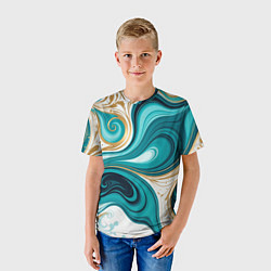 Футболка детская Бирюза и золото, цвет: 3D-принт — фото 2