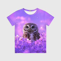 Футболка детская Сова в фиолетовых цветах, цвет: 3D-принт