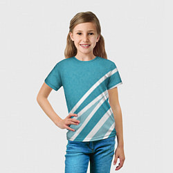 Футболка детская Бело-голубой абстракция с полосами, цвет: 3D-принт — фото 2