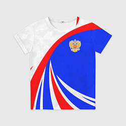 Футболка детская Герб России - цвета флага, цвет: 3D-принт