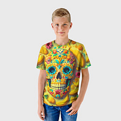 Футболка детская Красочный летний паттерн с черепом - нейроарт, цвет: 3D-принт — фото 2