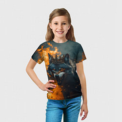 Футболка детская Злой волк в огне, цвет: 3D-принт — фото 2