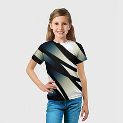 Футболка детская Чёрно-белый с синим затемнением полосы, цвет: 3D-принт — фото 2