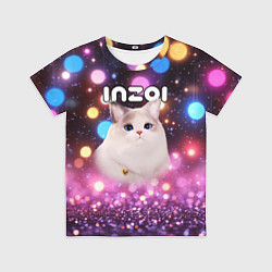 Футболка детская Inzoi кошечка и логотип, цвет: 3D-принт