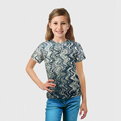 Футболка детская Бело-синий искажённые абстрактные линии, цвет: 3D-принт — фото 2