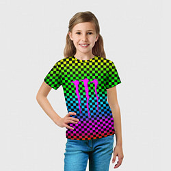 Футболка детская Monster energy неоновая клетка, цвет: 3D-принт — фото 2