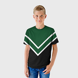 Футболка детская Зелёный с чёрным и белые полосы, цвет: 3D-принт — фото 2