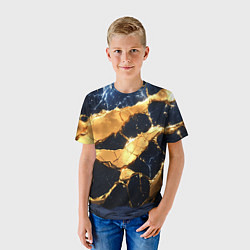 Футболка детская Золотая текстура на синем, цвет: 3D-принт — фото 2