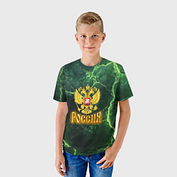 Футболка детская Россия огненный текст на зеленом, цвет: 3D-принт — фото 2