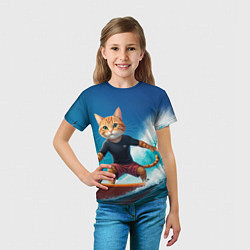 Футболка детская Кот серфер на волне, цвет: 3D-принт — фото 2