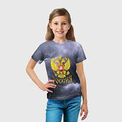 Футболка детская Герб России фиолетовое небо с молниями, цвет: 3D-принт — фото 2